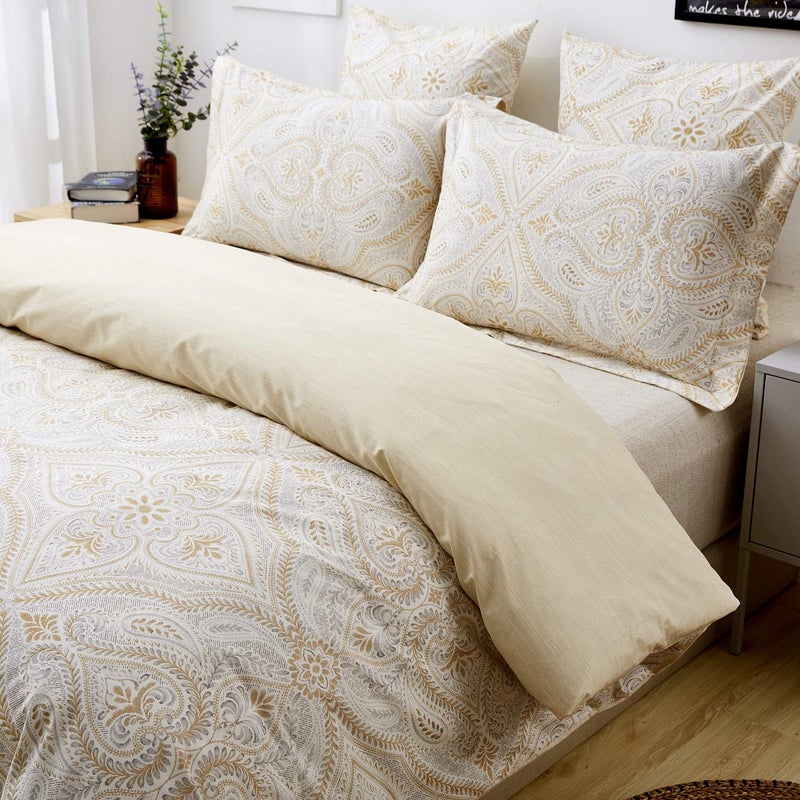 FADFAY Duvet Cover Set Queen Size Paisley Bedding 100% Cotton Ultra Soft Gold Classy Luxurious Bedding with Hidden Zipper Closure 3 Pieces, 1Duvet Cover & 2Pillowcases - Image 1
